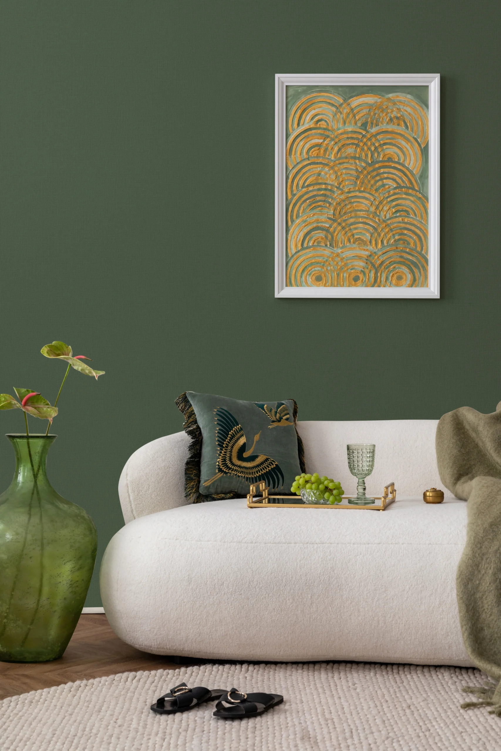 Green Embossed Wallpaper – Natural Elegance (24203-10)
